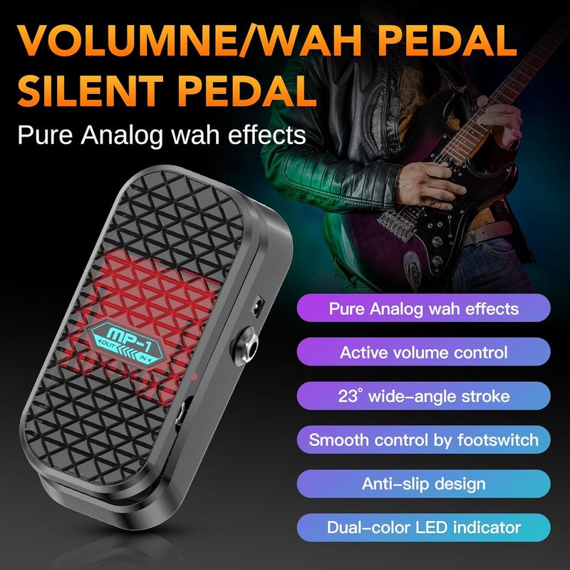 Lefiko Mini Volume & Wah Combo, Pure Analog Wah Effects and Active Volume Control Pedal for Electric Guitar, RM-Type Shielded Inductor for Superior Wah Tones, 23° Wide Angle Travel, LED Mode Indicator - Image 2